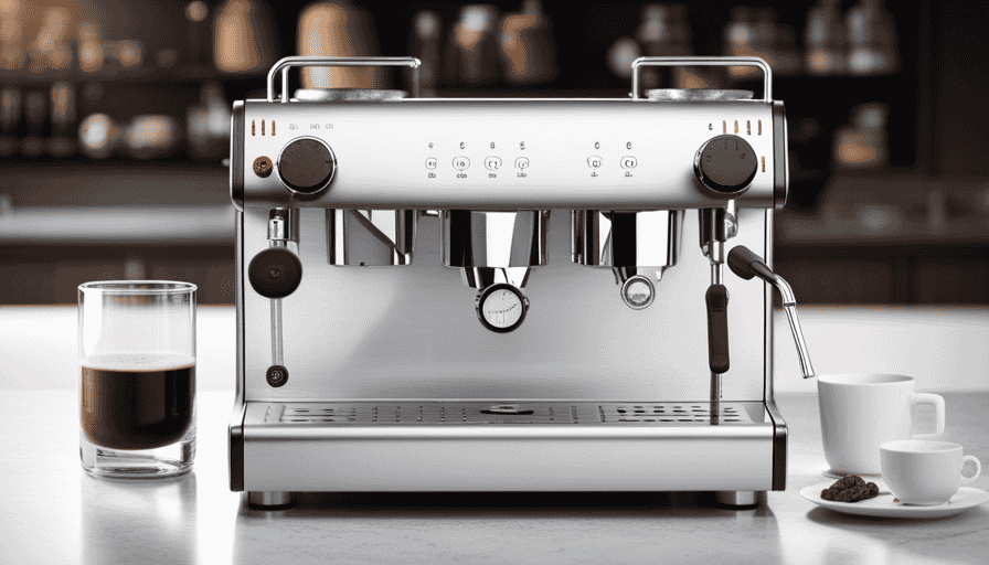 An image showcasing the sleek and compact design of the Lelit Elizabeth espresso machine, with its dual boiler system clearly visible