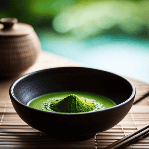 An image capturing the essence of matcha: a vibrant, emerald-green bowl filled with frothy, ceremonial-grade matcha, delicately whisked to perfection, surrounded by traditional Japanese tea utensils and a serene Zen garden backdrop