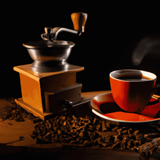 An image showcasing a steaming, porcelain cup filled with rich, dark red eye coffee