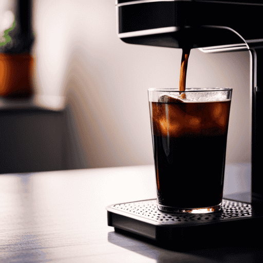 An image showcasing the Oxo Cold Brew Coffee Maker: a sleek, stainless steel pitcher filled with rich, dark cold brew coffee, perfectly steeped, with an inviting condensation on the exterior