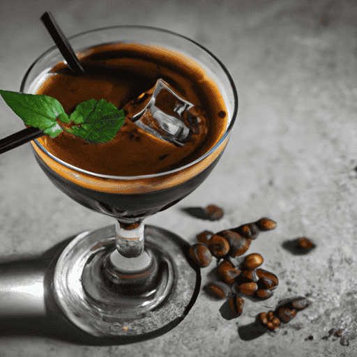 An image showcasing a sleek, coffee-inspired cocktail glass filled to the brim with a rich, velvety blend of freshly brewed coffee and smooth tequila