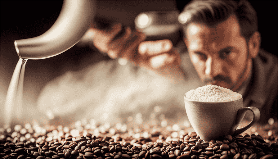 An image capturing the mesmerizing moment of a barista pouring hot water over freshly ground coffee, as delicate blooms of aromatic bubbles emerge, enhancing the flavor and extraction process