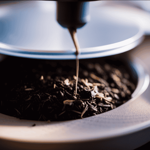 An image showcasing the intricate process of decaffeinating tea leaves, with a close-up of equipment like carbon filters, ethyl acetate, and supercritical CO2, highlighting the scientific methods and health benefits