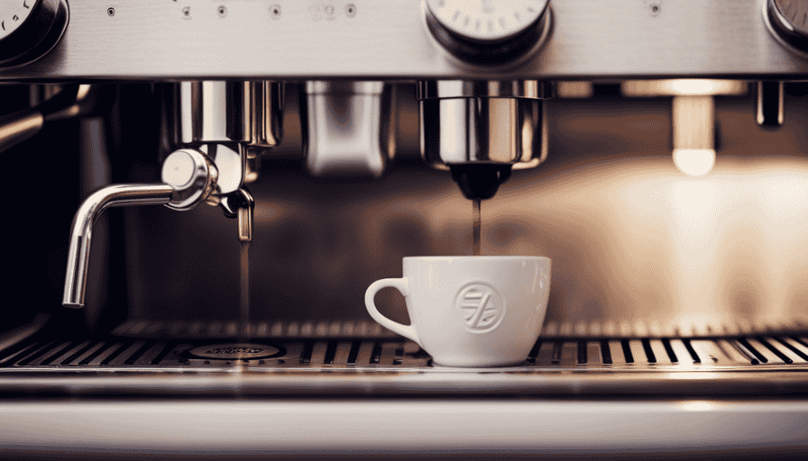 An image that showcases a sleek, polished Slayer Espresso Machine in a modern kitchen, with steam swirling gracefully from the portafilter, evoking the captivating aroma of freshly brewed coffee