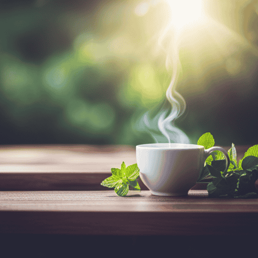 An image capturing the essence of a Teatox Experiment with Your Teas Tiny Tea: a tranquil setting showcasing a beautiful teacup filled with aromatic tea, surrounded by fresh herbs and delicate tea leaves