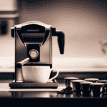 An image showcasing a sleek, stainless steel cappuccino maker sitting on a pristine kitchen countertop