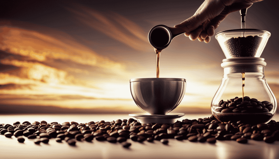 An image showcasing a close-up of freshly ground coffee beans, glistening with moisture, ready to be brewed