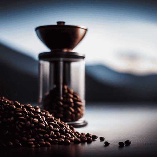An image showcasing a sleek, modern kitchen countertop with a single dose coffee grinder at its center