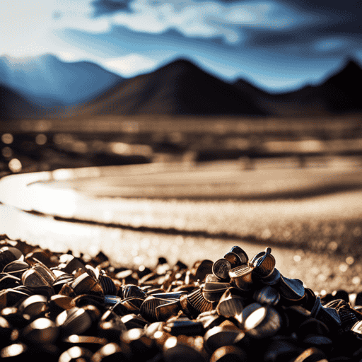 An image showcasing a towering mountain of discarded coffee pods amidst a barren landscape, while a polluted river flows nearby, symbolizing the devastating environmental impact of these single-use products