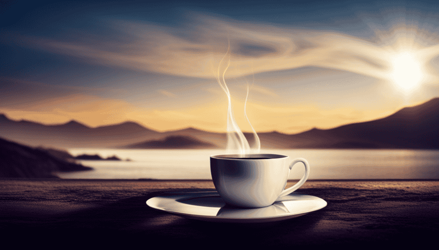 An image showcasing a steaming cup of jet-black coffee, with deep, rich aroma enveloping the surroundings