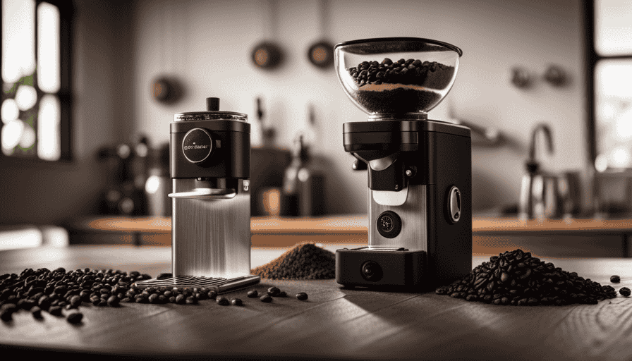 an image of a compact, sleek Timemore Slim Plus coffee grinder placed on a wooden tabletop