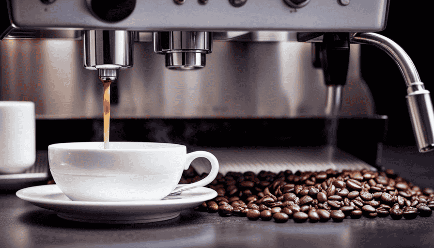 An image showcasing an elegant kitchen countertop, adorned with a sleek, modern super automatic espresso machine