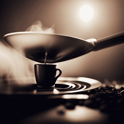 An image capturing the essence of a stovetop espresso maker: a rich and velvety stream of espresso pouring into a demitasse cup, surrounded by the alluring aroma of freshly brewed coffee