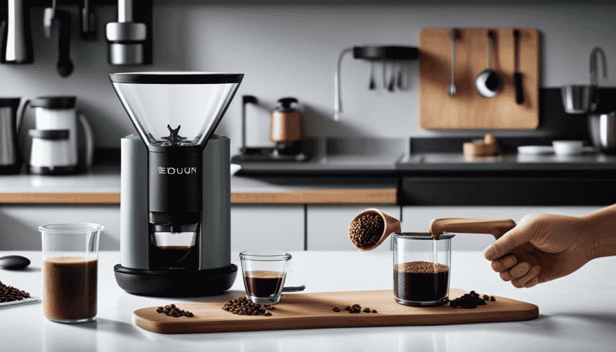 An image showcasing the Bodum Bistro Electric Burr Grinder in action