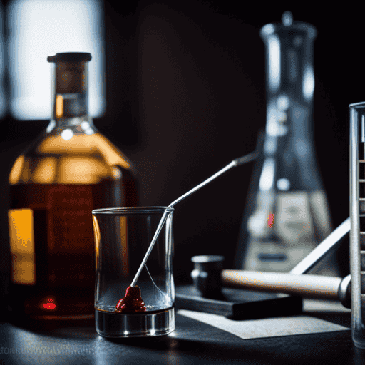 An image showcasing a vintage laboratory setup with glass beakers, test tubes, and distillation equipment