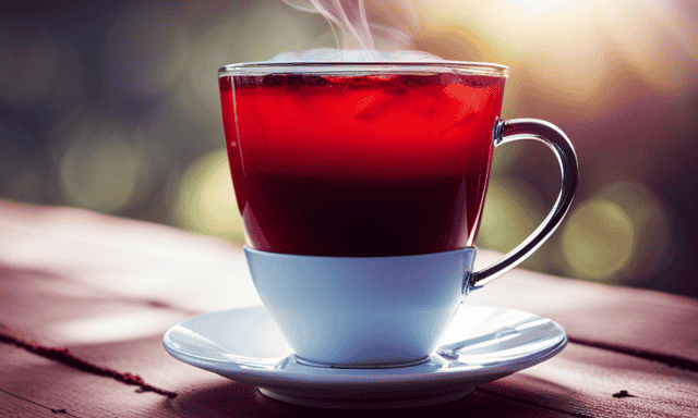 An image showcasing a vibrant red cup of Rooibos tea, with steam gently rising