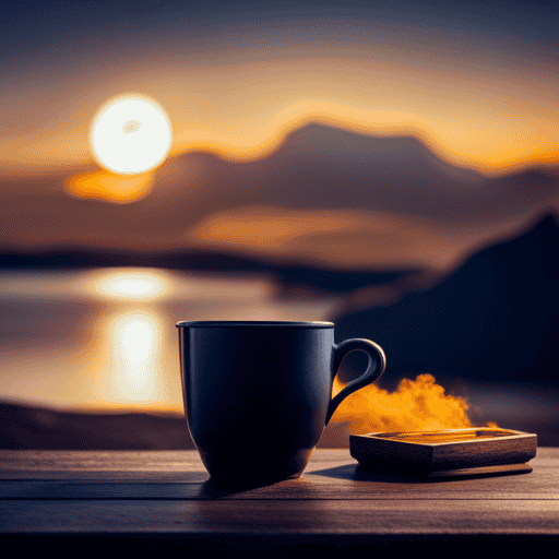 An image showcasing a serene nighttime scene with a cup of steaming turmeric tea, emitting a warm golden glow