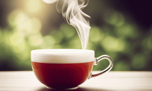 An image showcasing a serene scene of a teacup filled with freshly brewed oolong tea, surrounded by vibrant tea leaves and delicate steam rising from the cup