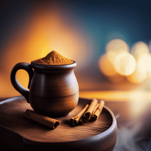 An image showcasing a steaming cup of golden turmeric and cinnamon tea, with swirling aromatic steam rising from the cup, surrounded by vibrant cinnamon sticks and freshly grated turmeric, evoking warmth, health, and vitality