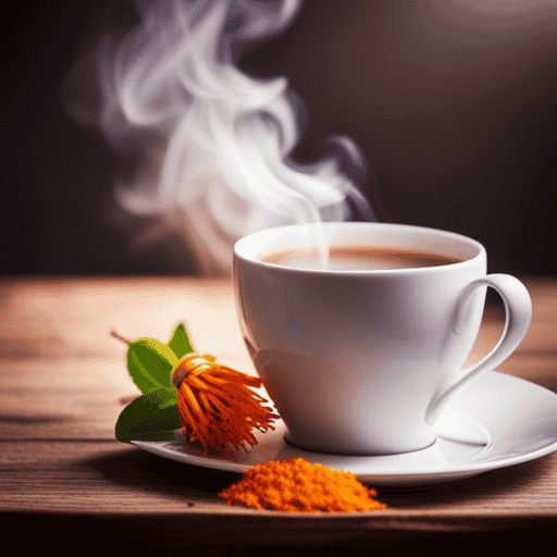An image showcasing a cup of warm, aromatic Ashwagandha root herbal tea