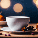 An image showcasing a porcelain teacup filled with amber-hued oolong tea