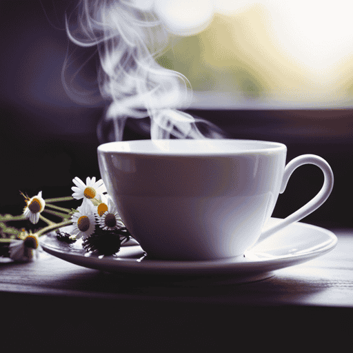 An image showcasing a variety of vibrant, aromatic herbal plants such as chamomile, peppermint, and lavender, beautifully arranged in teacups and surrounded by delicate tendrils of steam, evoking a sense of tranquility and natural goodness