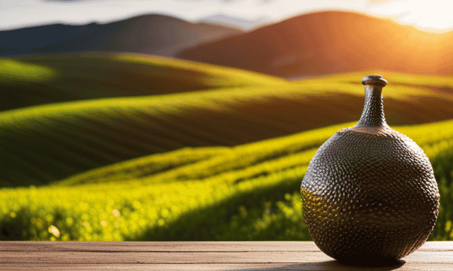 An image featuring vibrant green landscapes with rolling hills dotted by sprawling yerba mate plantations