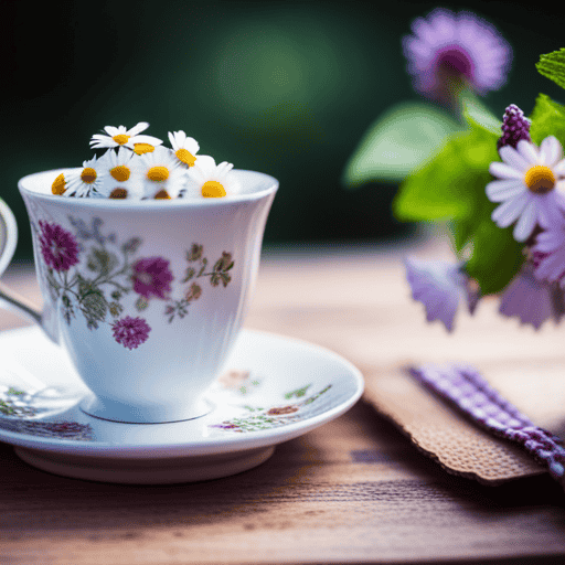 An image showcasing a vibrant assortment of fresh, aromatic herbs like chamomile, peppermint, and lavender, beautifully arranged in teacups and teapots, evoking a soothing, natural ambiance that captures the essence of herbal supplement tea