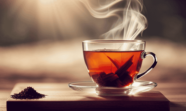 An image showcasing a serene setting with a steaming cup of chai rooibos tea