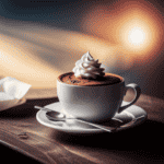 An image showcasing a cup of steaming hot coffee, accompanied by a slice of rich chocolate cake topped with a dollop of whipped cream