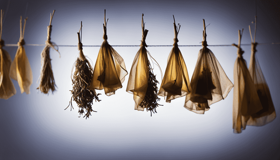 An image showcasing a vibrant assortment of dried herbs, carefully arranged in transparent tea bags