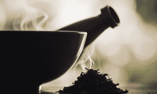 An image showcasing the journey of oolong tea leaves, unfurling gracefully in a steaming cup, releasing delicate aromas that envelop the surrounding air, while a serene hand reaches out to grasp the vessel