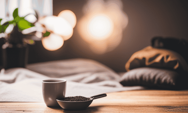 An image featuring a cozy, dimly lit room with a steamy cup of Oolong tea on a wooden table, surrounded by tissues, a thermometer, and a soothing essential oil diffuser