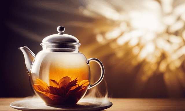 An image of a ceramic teapot, filled with warm amber-hued oolong tea, delicately poured into a porcelain cup