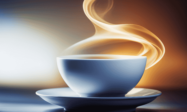 An image showcasing a porcelain tea cup filled with warm, amber-hued oolong tea