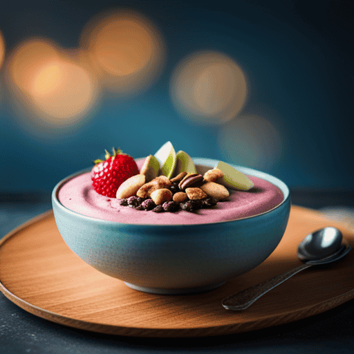 An image showcasing a vibrant smoothie bowl topped with a generous sprinkle of raw cacao powder