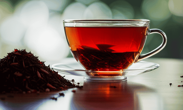 An image showcasing a vibrant, steamy cup of red Rooibos tea, filled to the brim with rich antioxidants