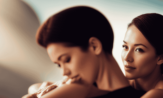 An image showcasing a serene spa scene with a woman applying a nourishing rooibos-infused face mask