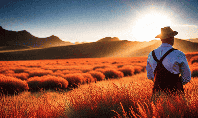 An image of a vibrant, sun-kissed South African landscape, dotted with rooibos bushes in full bloom