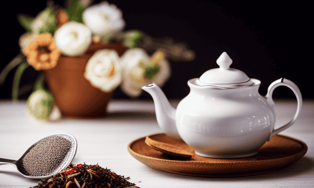 An image capturing the essence of rooibos tea's taste: A delicate, amber-hued liquid gently cascades from a teapot into a porcelain cup, releasing a fragrant bouquet of sweet and earthy notes, inviting a moment of tranquil indulgence