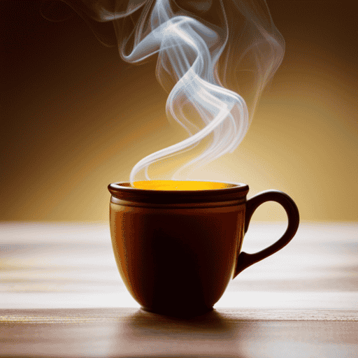 An image showcasing a steaming cup of turmeric and cinnamon tea, infused with vibrant hues of gold and earthy brown