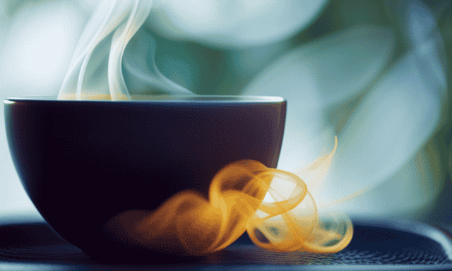 An image that showcases the ethereal taste of Oolong tea - a delicate infusion of warm amber hues swirling gracefully amidst wisps of fragrant steam, evoking a harmonious blend of floral, fruity, and toasty notes