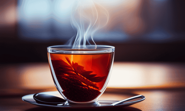 An image showcasing the rich, vibrant hues of a cup of freshly brewed rooibos tea