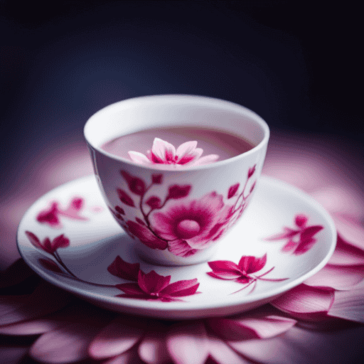 An image showcasing a delicate porcelain teacup filled with Harney and Sons Chinese Flower Tea