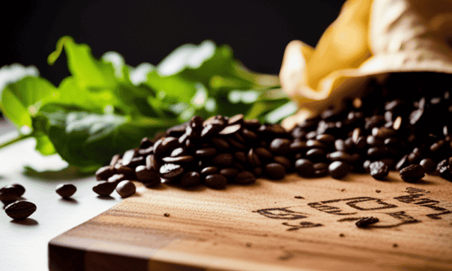 An image showcasing a rustic wooden cutting board adorned with an assortment of culinary treasures: roasted coffee beans, dark chocolate nibs, and a vibrant bunch of leafy greens, all beautifully highlighting the hidden gem of chicory root