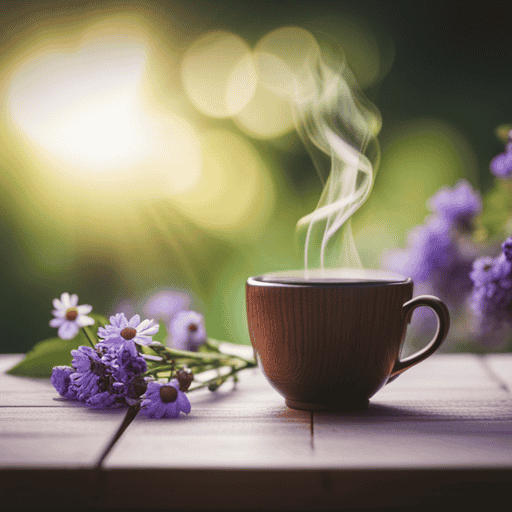 An image featuring a serene setting with a cup of steaming herbal tea, delicately infused with calming ingredients like chamomile, lavender, and hawthorn berries, exuding tranquility and promoting relief from heart palpitations