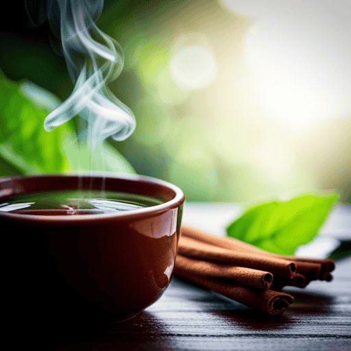 An image showcasing a steaming cup of fragrant herbal tea, surrounded by vibrant green leaves of stevia and cinnamon sticks, symbolizing the natural remedies that effectively lower blood sugar levels