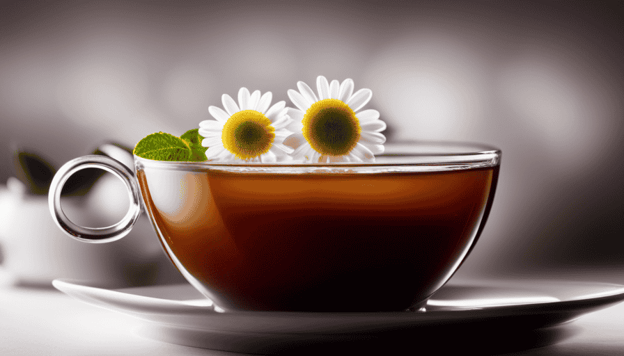 An image showcasing a warm cup of chamomile tea, infused with soothing steam rising elegantly from its surface