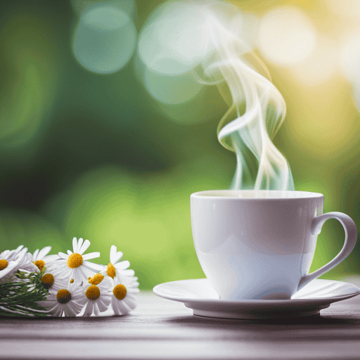 An image showcasing a soothing scene with a steaming cup of chamomile tea, surrounded by healing herbs like marshmallow root and slippery elm, all against a backdrop of gentle, pastel colors
