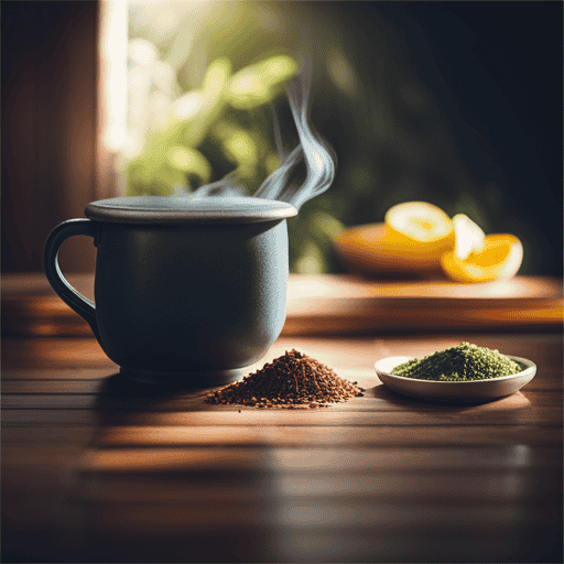 An image showcasing a cozy mug filled with soothing herbal tea, steaming gently